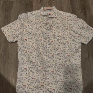 Red and White Casual Button Down Shirt with Unique Design